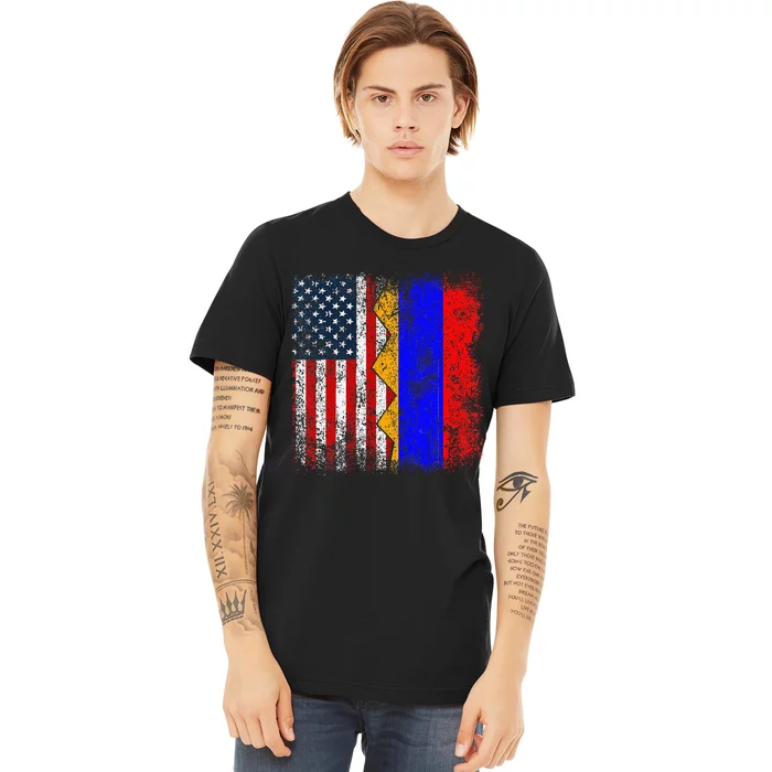 Armenian Roots Half American Flag America Armenia Flags Premium T-Shirt