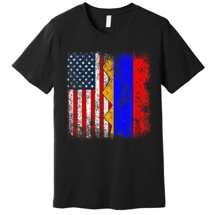 Armenian Roots Half American Flag America Armenia Flags Premium T-Shirt