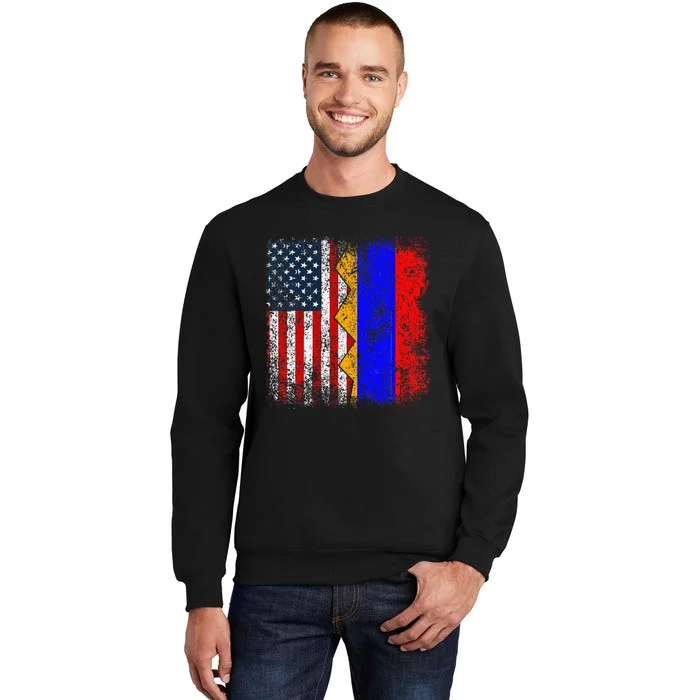 Armenian Roots Half American Flag America Armenia Flags Tall Sweatshirt