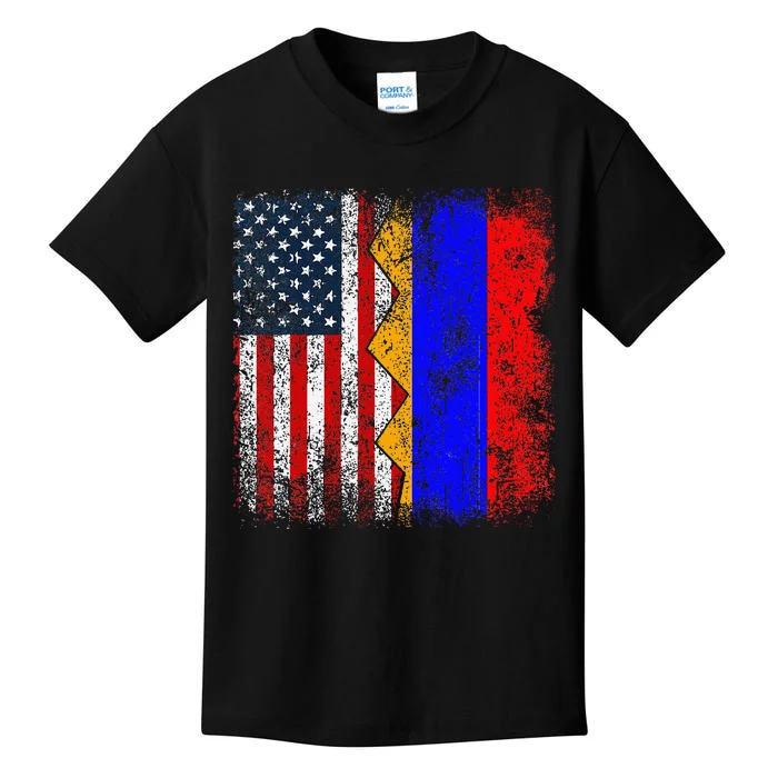 Armenian Roots Half American Flag America Armenia Flags Kids T-Shirt