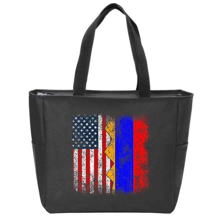 Armenian Roots Half American Flag America Armenia Flags Zip Tote Bag