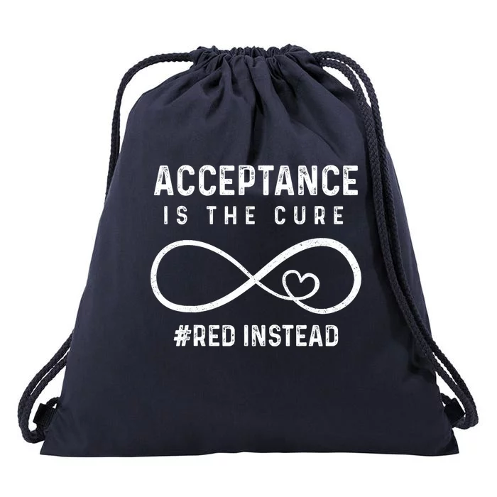 Autism Red Instead Acceptance Is The Cure Red Instead Drawstring Bag