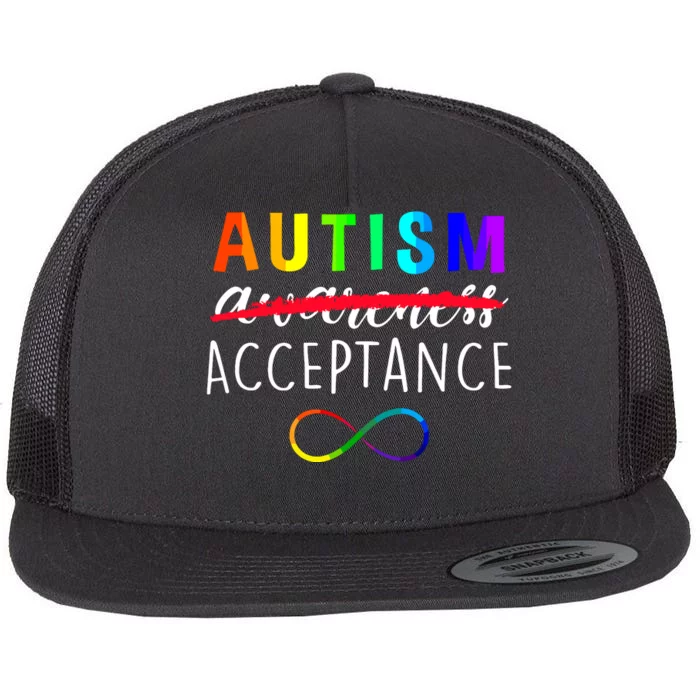 Autism Red Instead Acceptance Not Awareness Flat Bill Trucker Hat