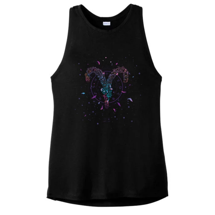 Aries Floral Zodiac Ladies Tri-Blend Wicking Tank