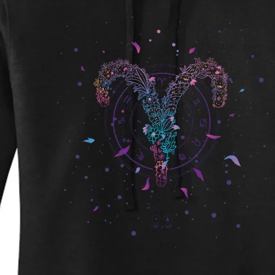 Aries Floral Zodiac Women's Pullover Hoodie