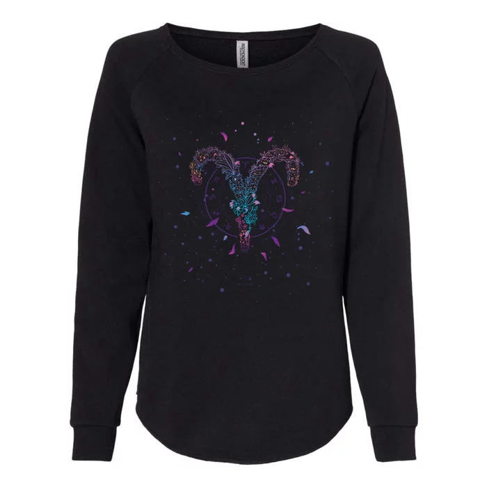 Aries Floral Zodiac Womens California Wash Sweatshirt