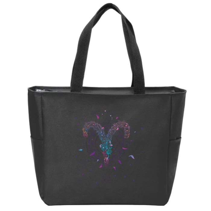 Aries Floral Zodiac Zip Tote Bag