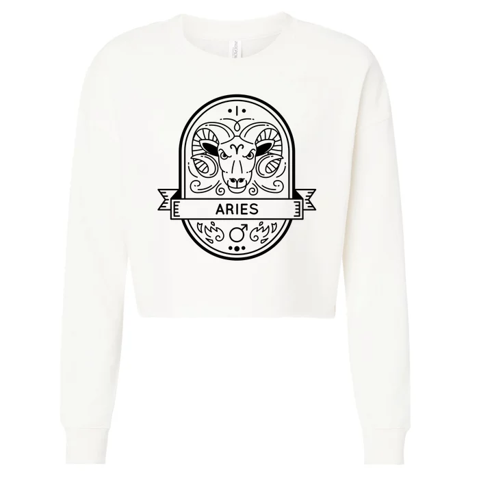 Aries Zodiac Symbol Design Cropped Pullover Crew