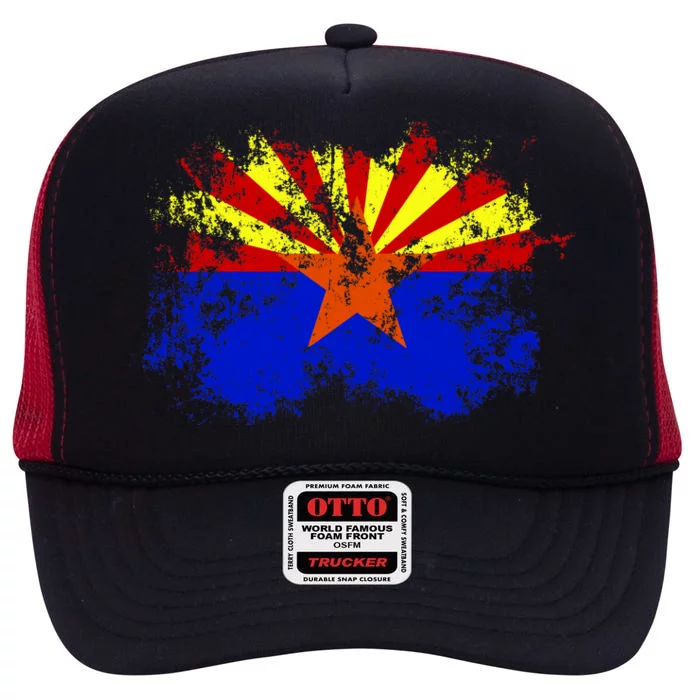 Arizona State Flag Grunge High Crown Mesh Trucker Hat