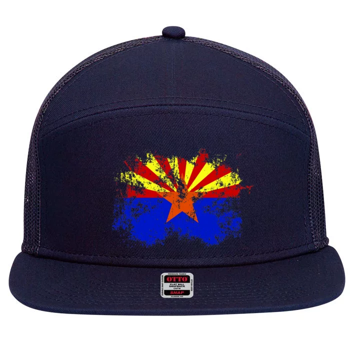 Arizona State Flag Grunge 7 Panel Mesh Trucker Snapback Hat