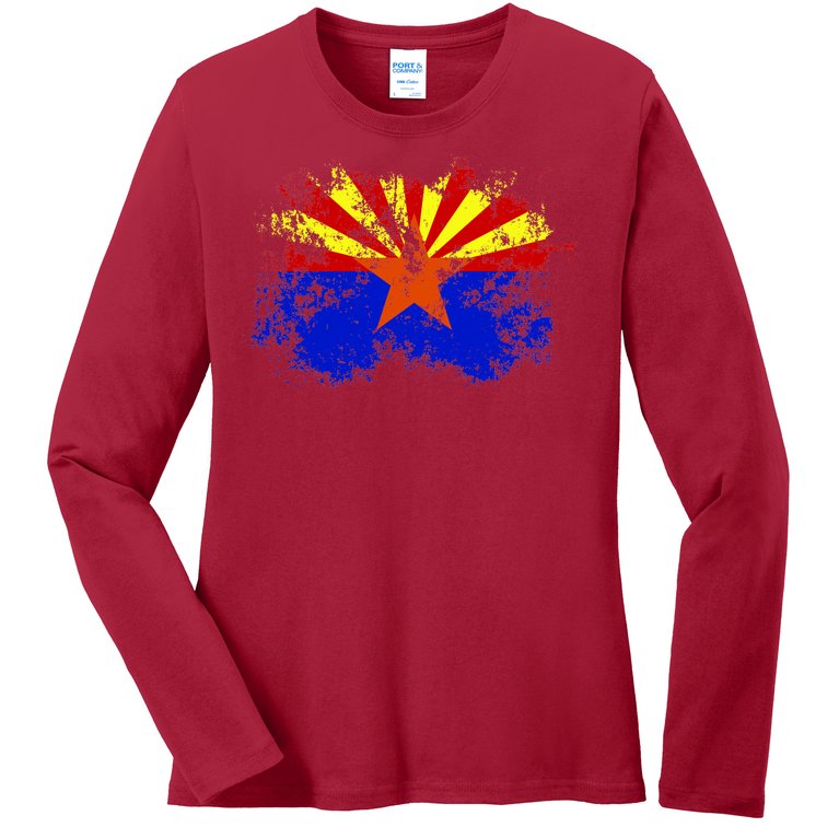 Arizona State Flag Grunge Ladies Missy Fit Long Sleeve Shirt