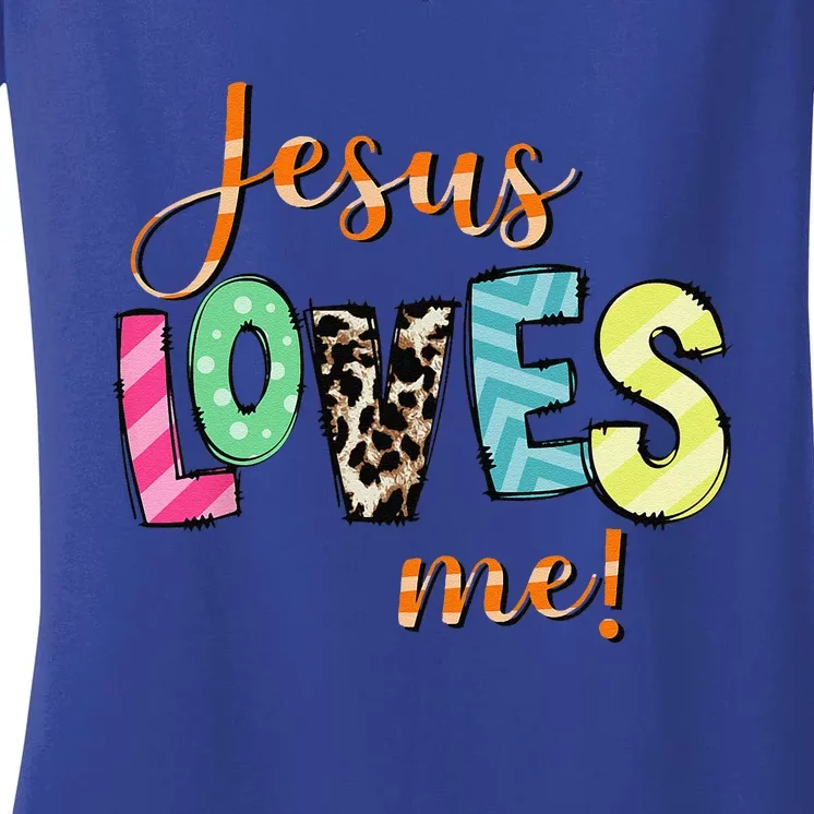 Awesome Religious Jesus Loves Me Christian Women's V-Neck T-Shirt