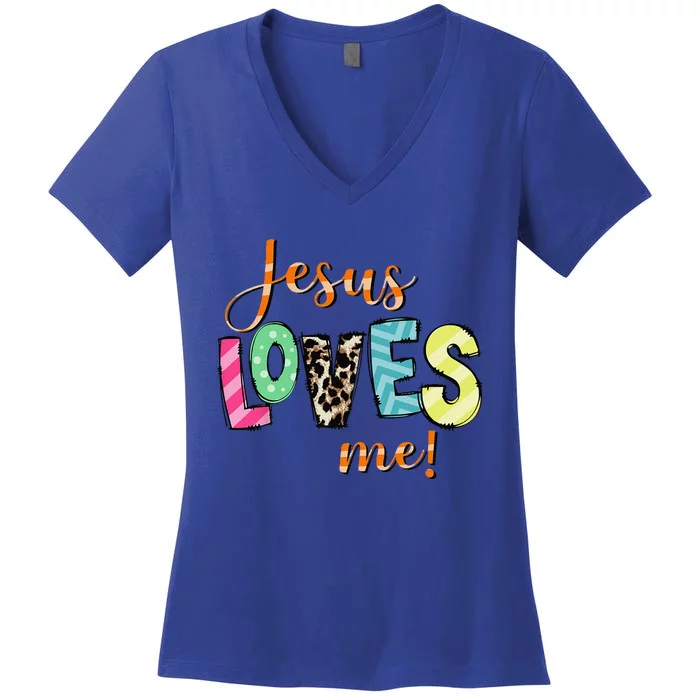 Awesome Religious Jesus Loves Me Christian Women's V-Neck T-Shirt