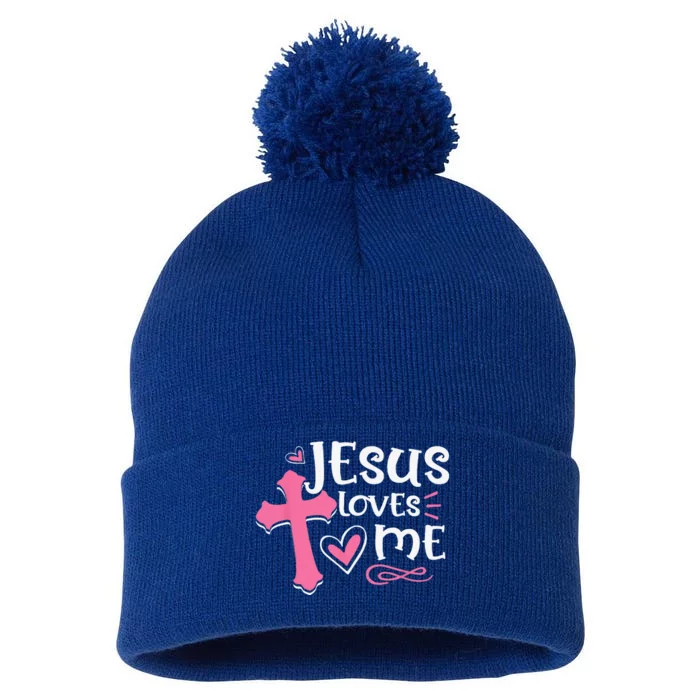 Awesome Religious Jesuss Love Jesus Loves Me Christian Pom Pom 12in Knit Beanie