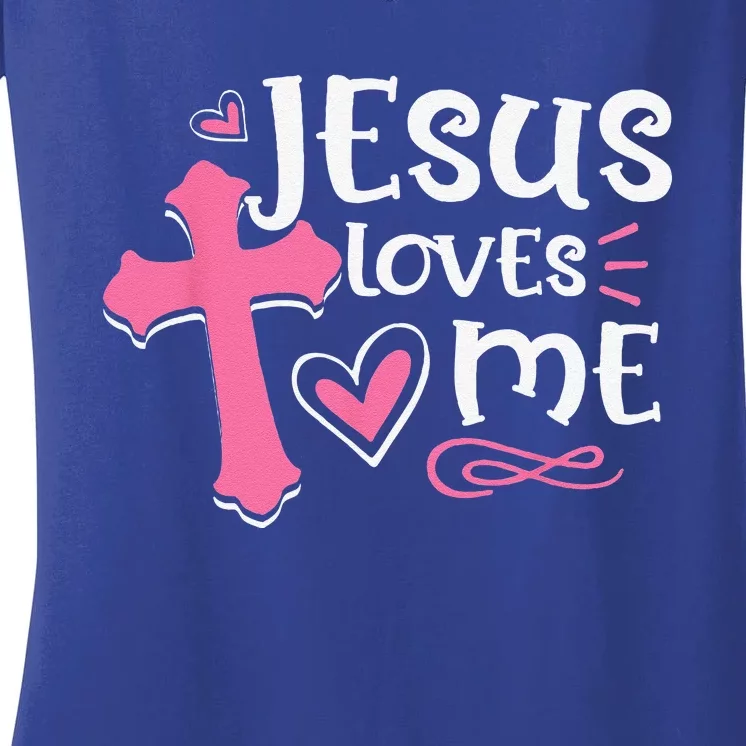 Awesome Religious Jesuss Love Jesus Loves Me Christian Women's V-Neck T-Shirt