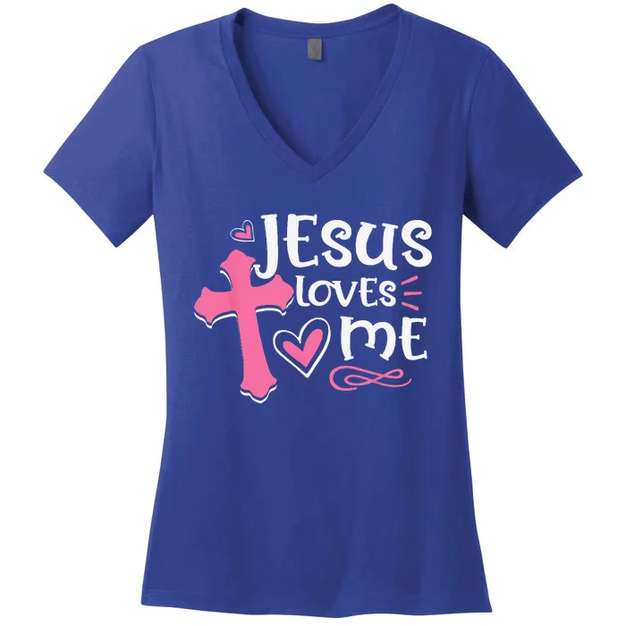 Awesome Religious Jesuss Love Jesus Loves Me Christian Women's V-Neck T-Shirt