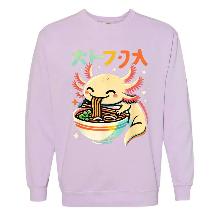 Axolotl Ramen Kawaii Neko Japanese Noodles Aesthetic Garment-Dyed Sweatshirt