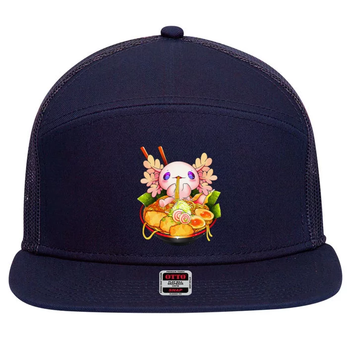 Axolotl Ramen Kawaii Japanese Anime Noodle Gift Women Girls 7 Panel Mesh Trucker Snapback Hat