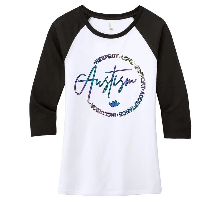 Autism Respect Love Support Acceptance Women's Tri-Blend 3/4-Sleeve Raglan Shirt