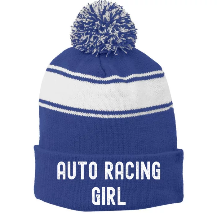 Auto Racing Lover Gift Auto Racing Gift Stripe Pom Pom Beanie