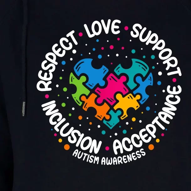 Autism Respect Love Support Autism Awareness Womens Funnel Neck Pullover Hood