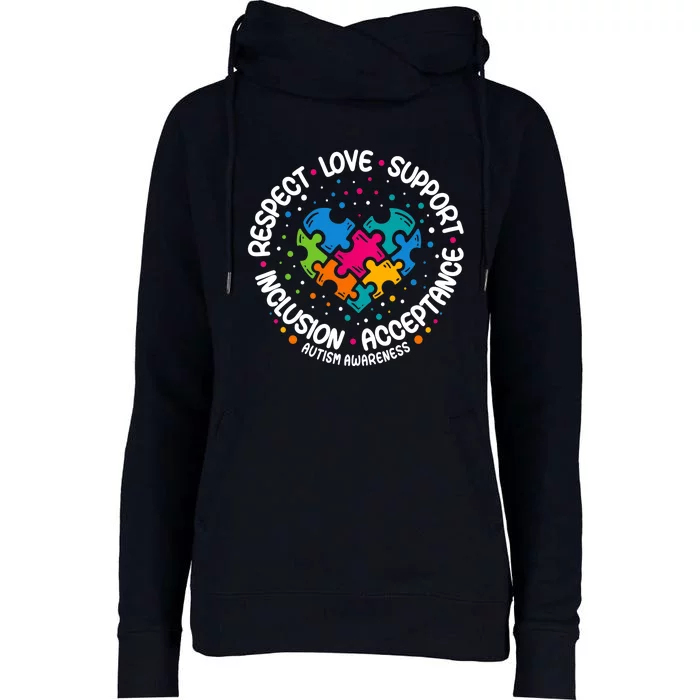 Autism Respect Love Support Autism Awareness Womens Funnel Neck Pullover Hood