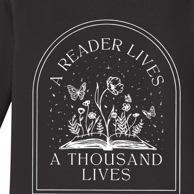 A Reader Lives A Thousand Lives Love Reading Bookish Baby Long Sleeve Bodysuit