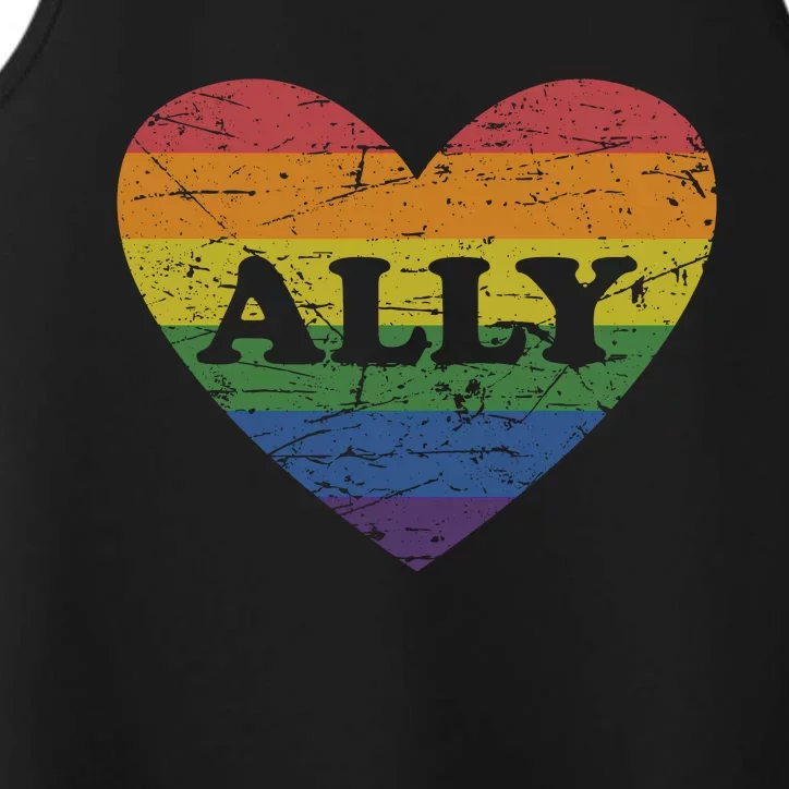 Ally Rainbow LGBT Heart For LGBT Gay And Lesbian Support Pullover Performance Tank