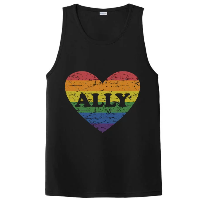 Ally Rainbow LGBT Heart For LGBT Gay And Lesbian Support Pullover Performance Tank