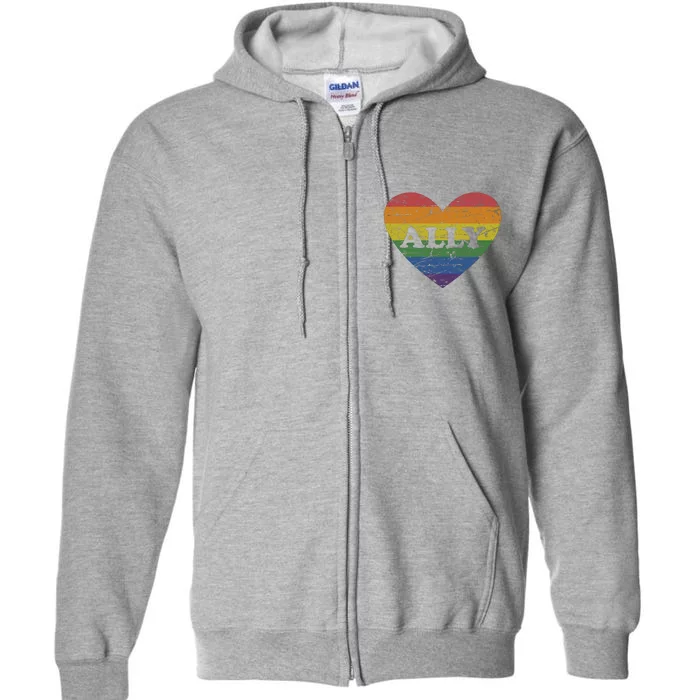 Ally Rainbow LGBT Heart For LGBT Gay And Lesbian Support Pullover Full Zip Hoodie