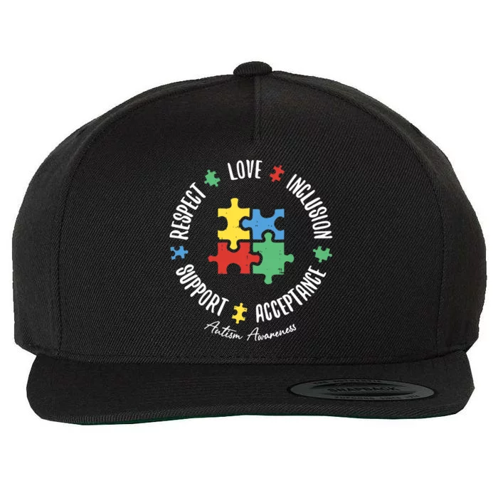 Autism Respect Love Support Autism Awareness Wool Snapback Cap