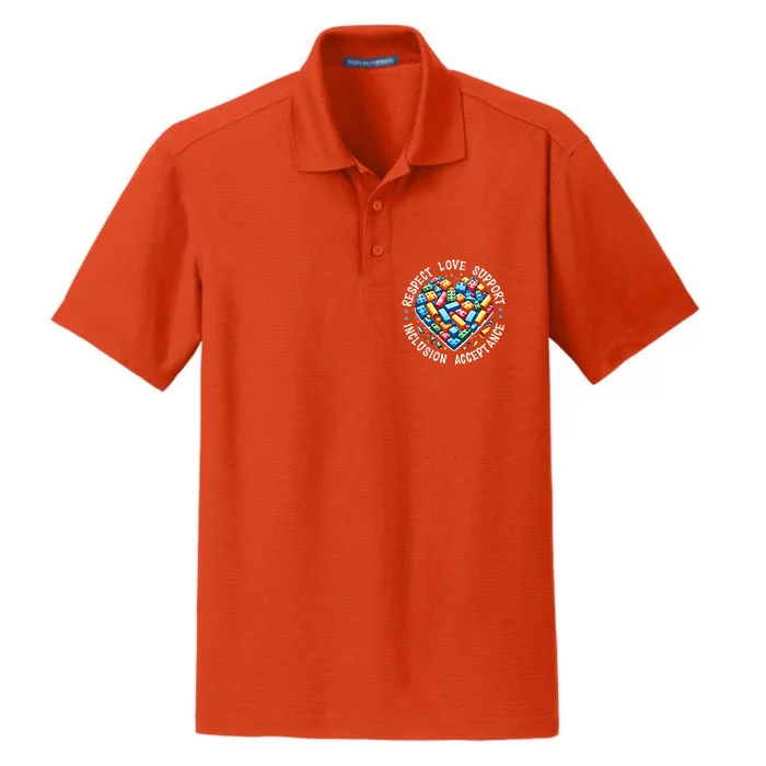 Autism Respect Love Support Autistic Awareness Gift Dry Zone Grid Performance Polo