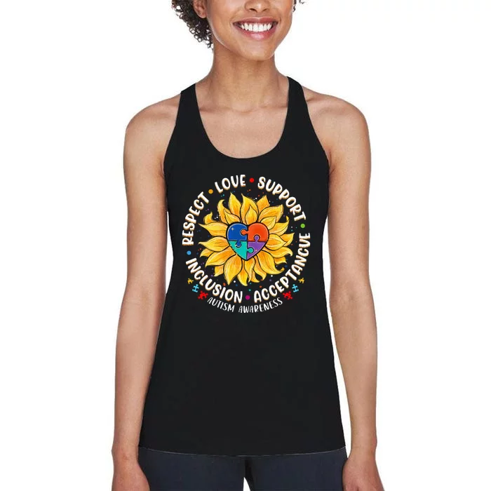 Autism  Respect Love Support Autism Awareness Women's Racerback Tank