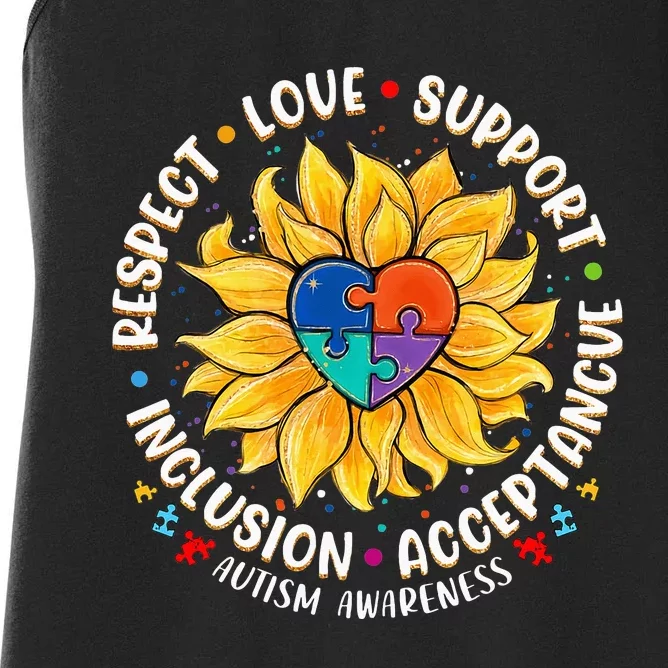 Autism  Respect Love Support Autism Awareness Women's Racerback Tank