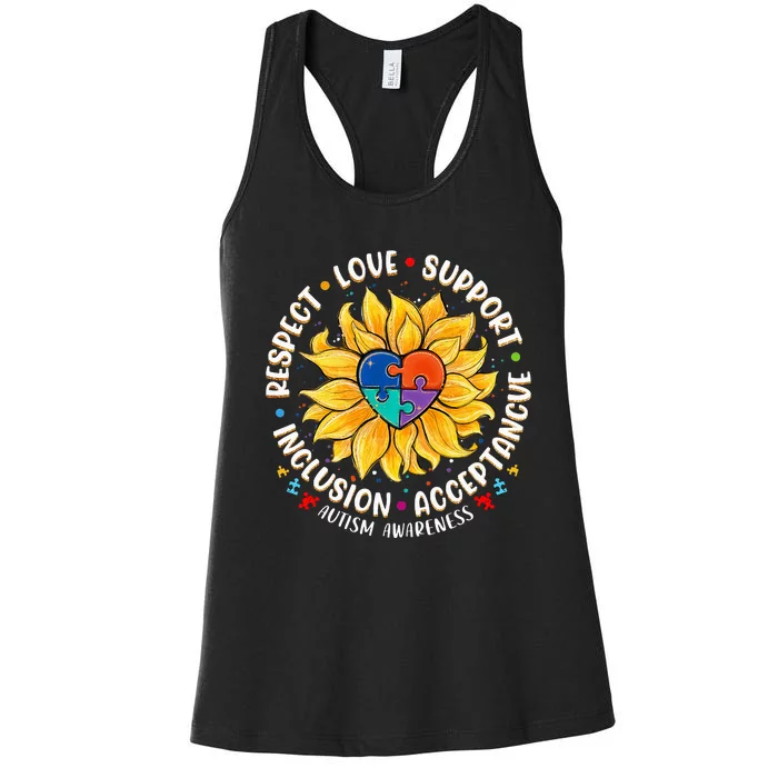 Autism  Respect Love Support Autism Awareness Women's Racerback Tank