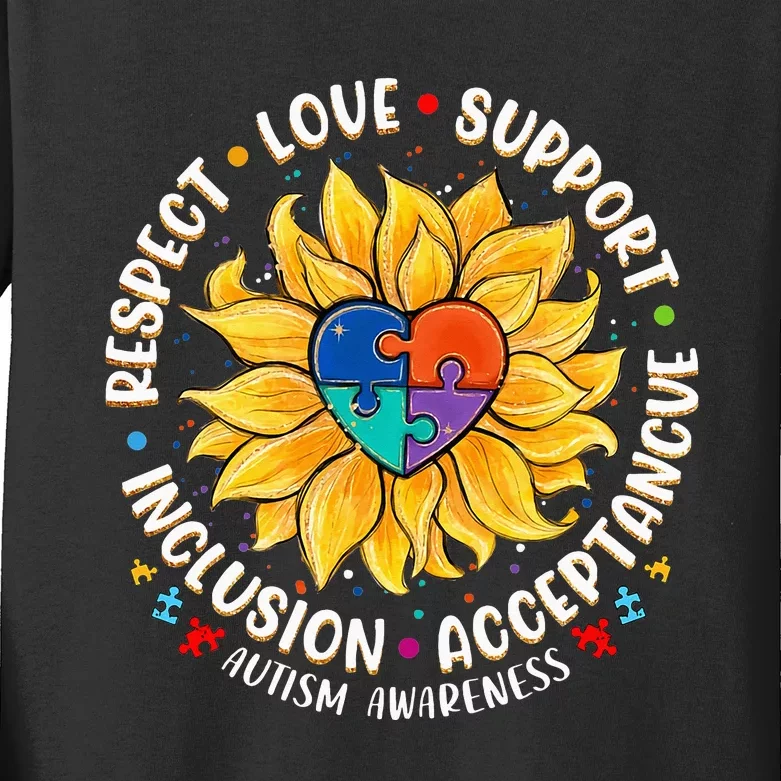 Autism  Respect Love Support Autism Awareness Kids Long Sleeve Shirt