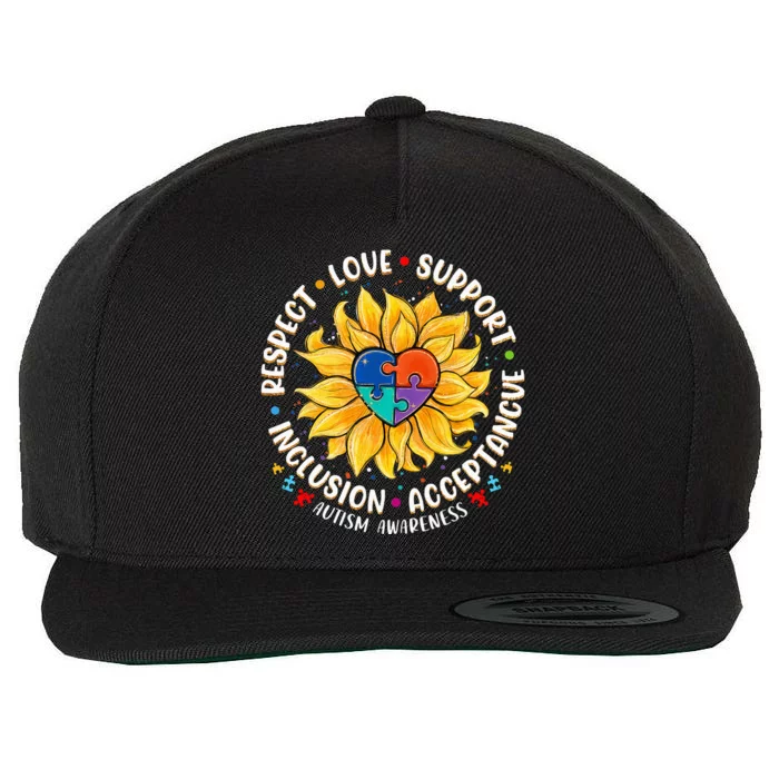 Autism  Respect Love Support Autism Awareness Wool Snapback Cap