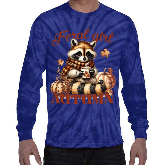 Autumn Raccoon Lover Gift For Fall Enthusiasts Tie-Dye Long Sleeve Shirt