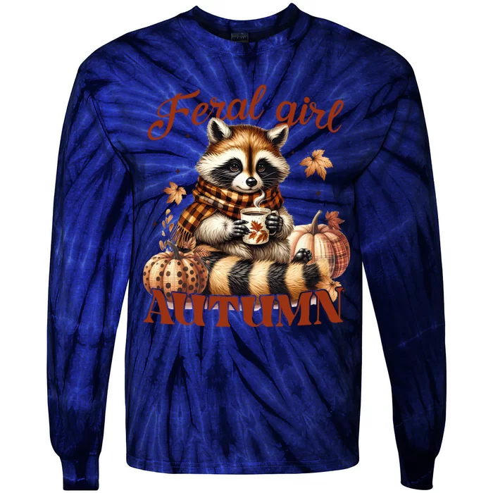 Autumn Raccoon Lover Gift For Fall Enthusiasts Tie-Dye Long Sleeve Shirt