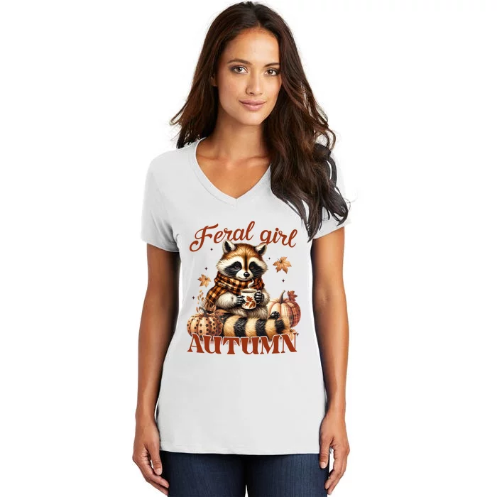 Autumn Raccoon Lover Gift For Fall Enthusiasts Women's V-Neck T-Shirt