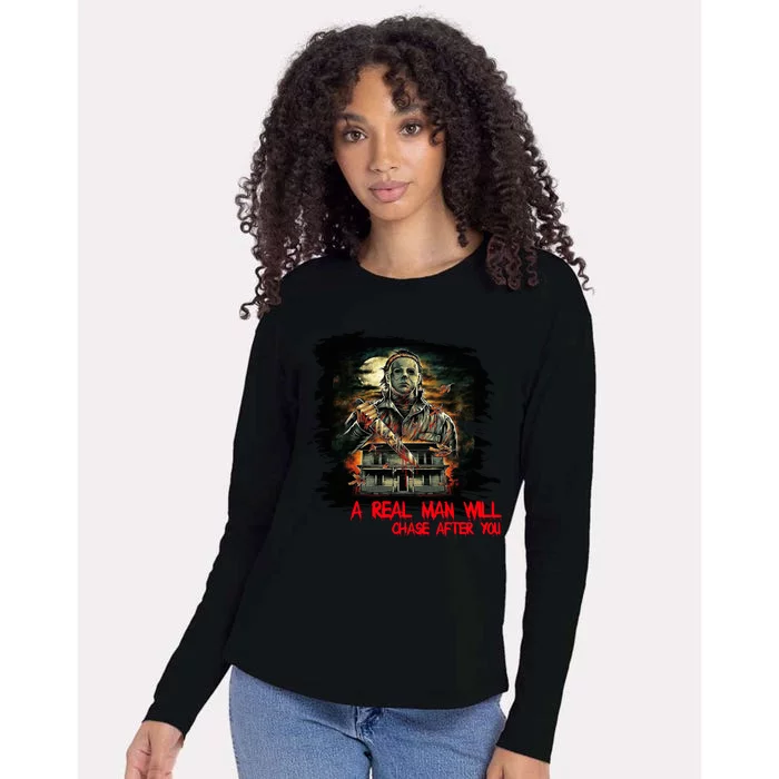 A Real Man Will Chase After You Horror Movie Womens Cotton Relaxed Long Sleeve T-Shirt