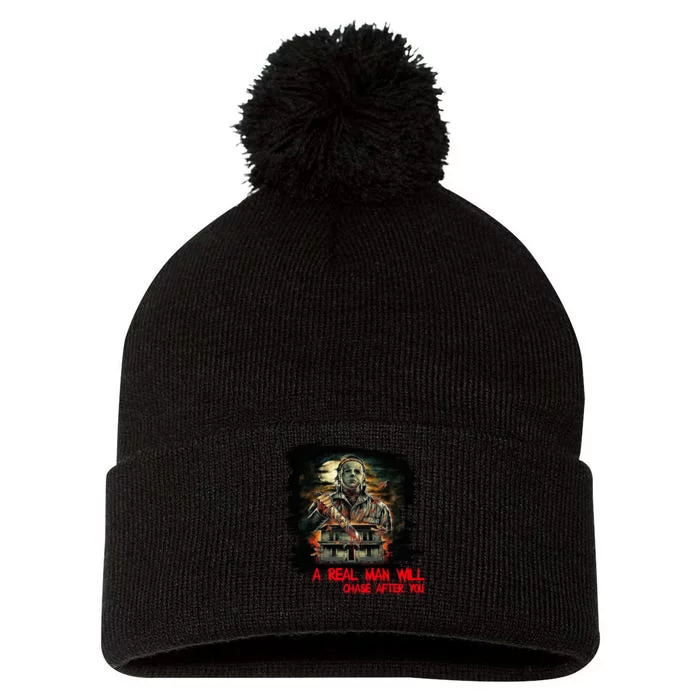 A Real Man Will Chase After You Horror Movie Pom Pom 12in Knit Beanie