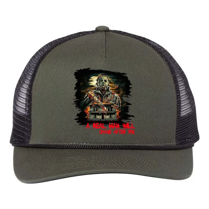 A Real Man Will Chase After You Horror Movie Retro Rope Trucker Hat Cap