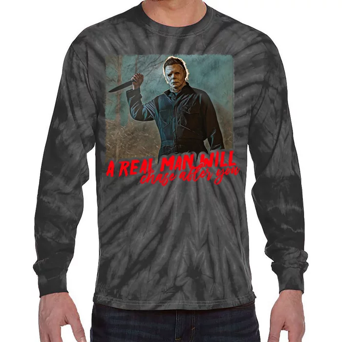 A Real Man Will Chase After You, Halloween Horror Movies Tie-Dye Long Sleeve Shirt