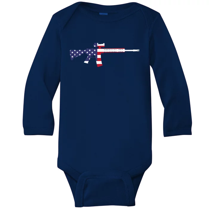 America Rifle MURICA Libertarian Conservative Gun USA Flag Baby Long Sleeve Bodysuit