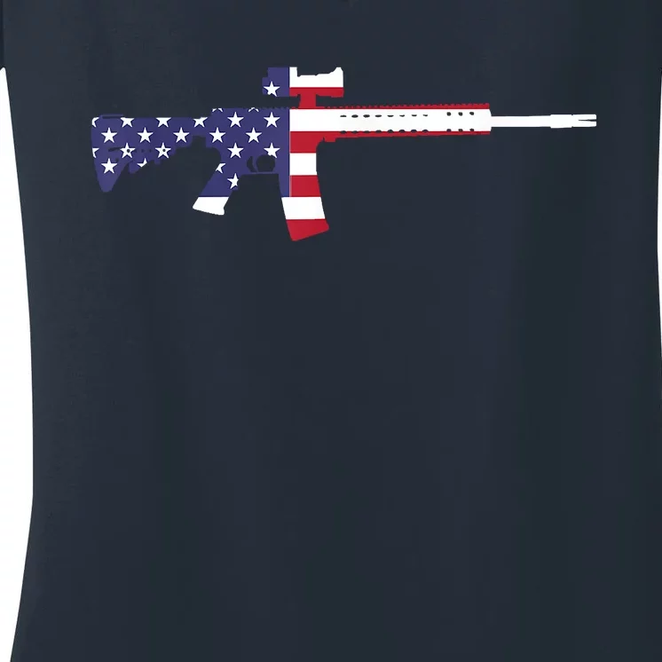 America Rifle MURICA Libertarian Conservative Gun USA Flag Women's V-Neck T-Shirt