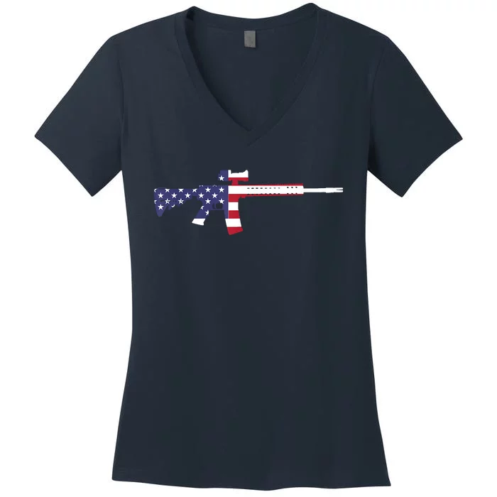 America Rifle MURICA Libertarian Conservative Gun USA Flag Women's V-Neck T-Shirt