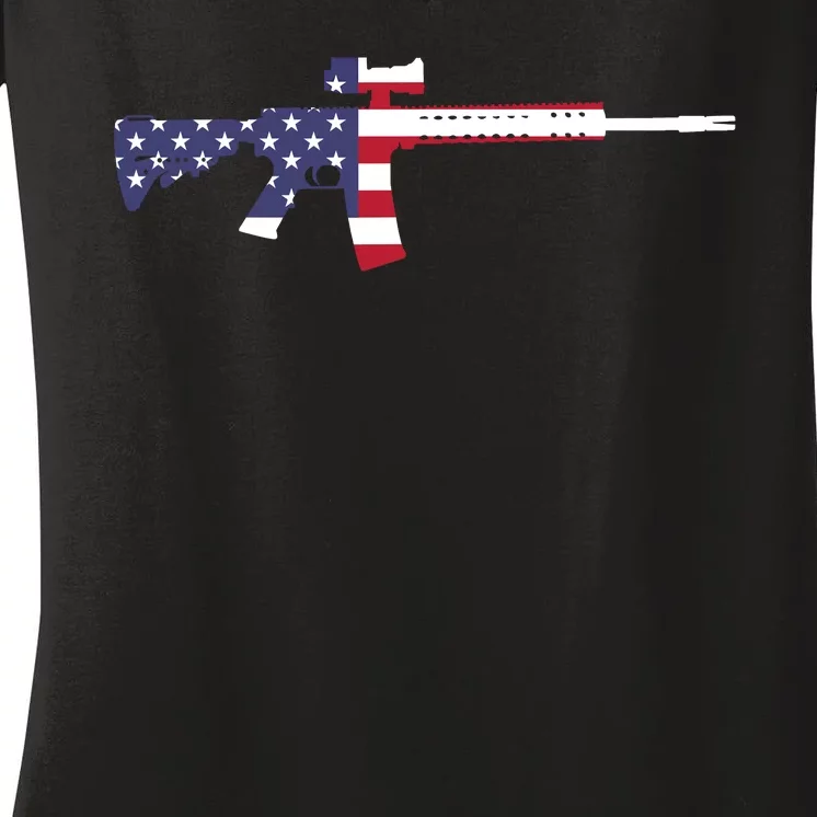 America Rifle MURICA Libertarian Conservative Gun USA Flag Women's V-Neck T-Shirt