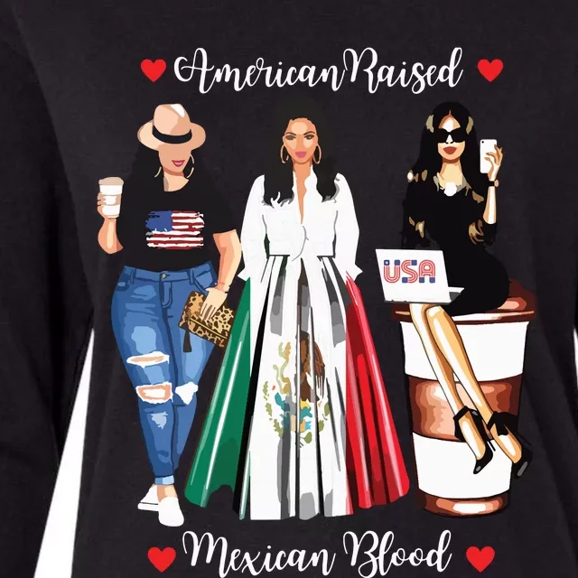 American Raised Mexican Blood USA Flag Mexico Proud Womens Cotton Relaxed Long Sleeve T-Shirt