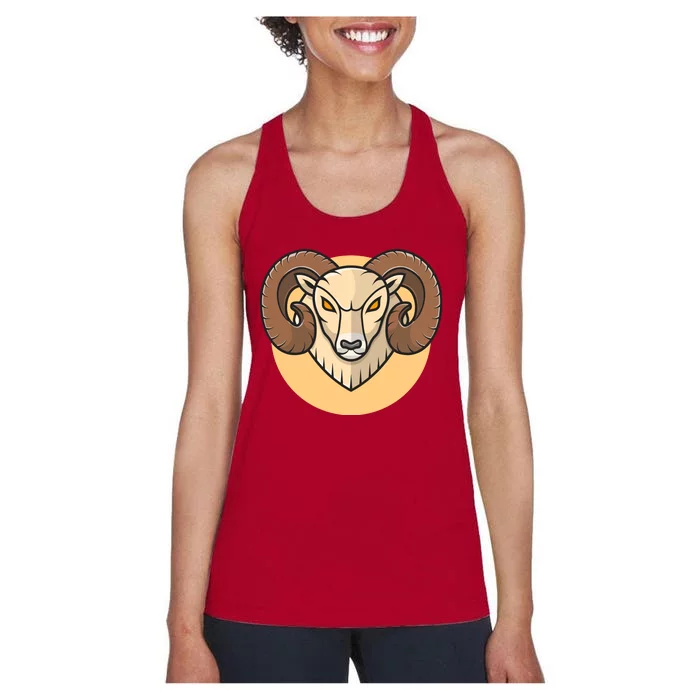 Angry Ram Mascot Cartoon Icon Illustration Women's Racerback Tank